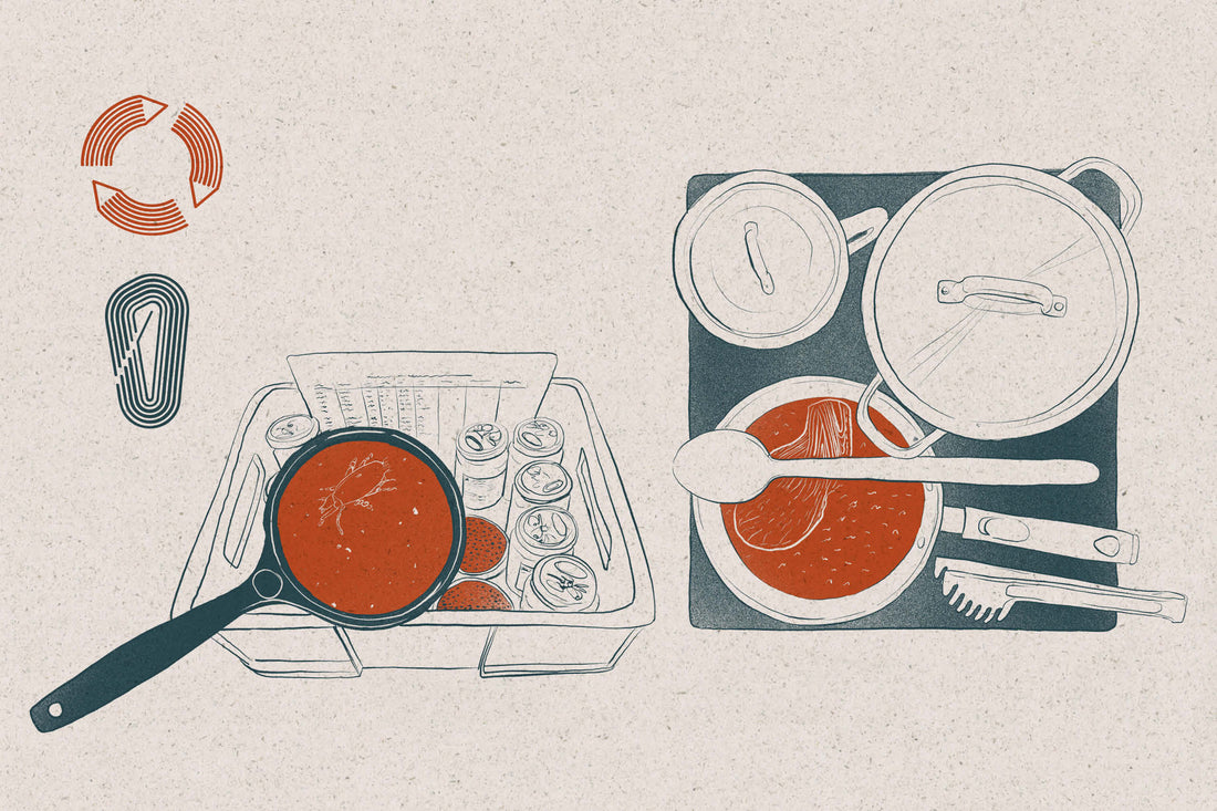 Illustration of a cooking scene. You can see various pots. However, in it you can see a wildling sole.
