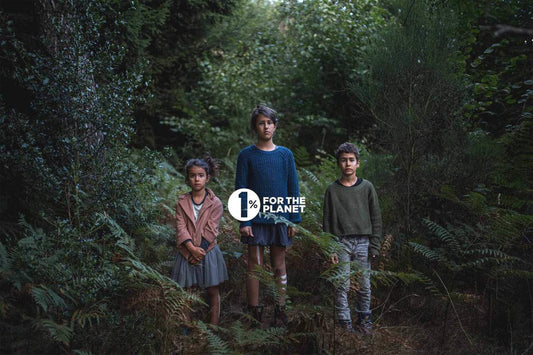  three children in the forest, 1% for the planet logo